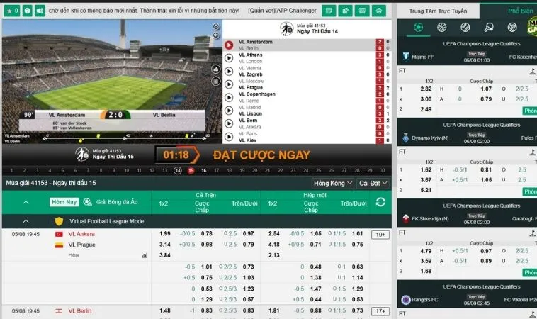 Giao diện đặt cược thể thao ảo VNBet77