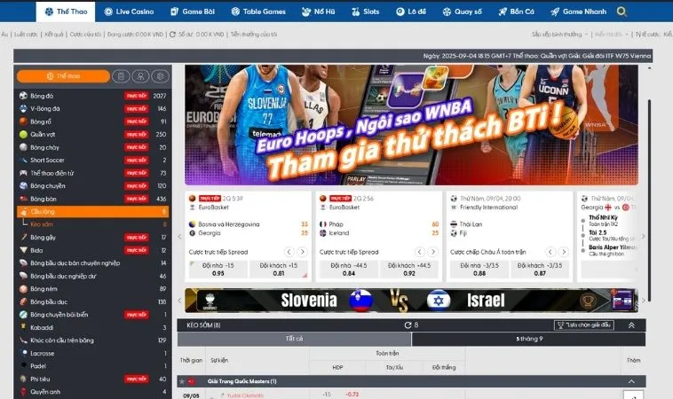 Hướng Dẫn Cá Cược Cầu Lông Tại VNBet77 Thắng Lớn Mỗi Ngày 2 Giao diện đặt cược Cầu Lông Tại VNBet77